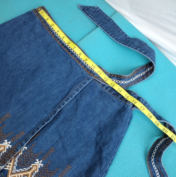 Free People Denim Wrap Tie Skirt Aztec Boho Embroidery Hendrix - Sz 10 - Picture 14 of 14